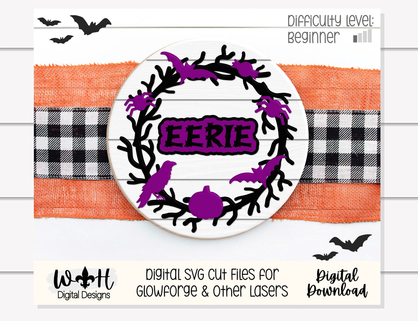 Eeek Eerie Halloween Wreath Door Hanger Round - Seasonal Sign Making and DIY Kits - Cut File For Glowforge Lasers - Digital SVG File