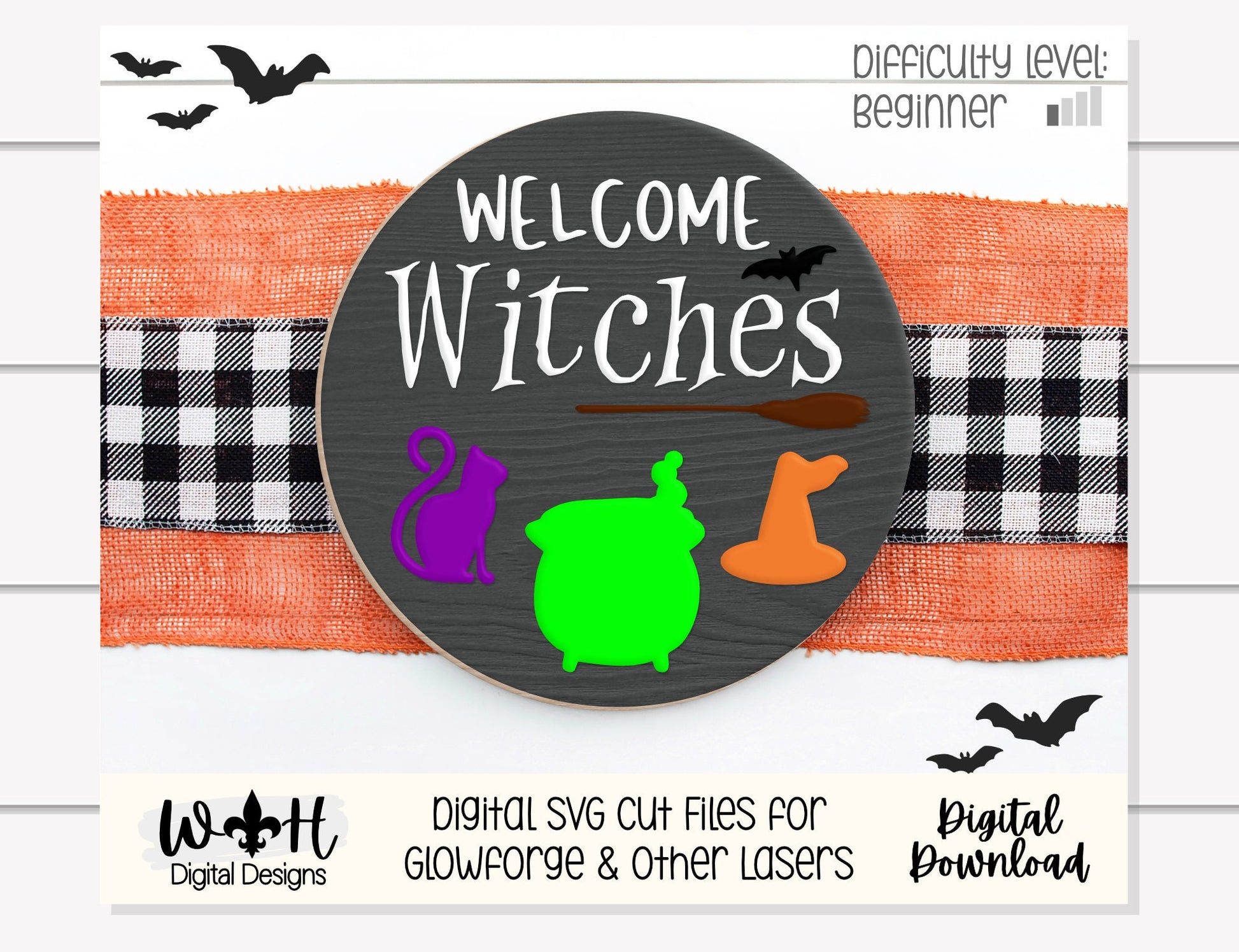 Welcome Witches Witch Please Halloween Round Bundle - Seasonal Sign Making and DIY Kits - Cut File For Glowforge Lasers - Digital SVG File