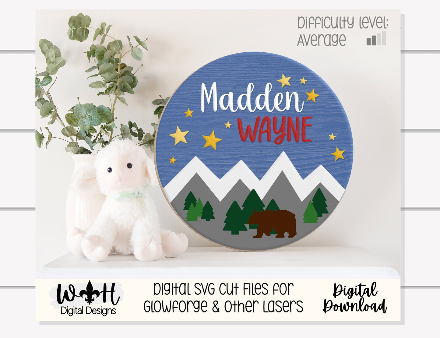 Bear Mountain Woodland Baby Nursery Round - Sign Making Home Decor and DIY Kits - Cut File For Glowforge Lasers - Digital SVG File