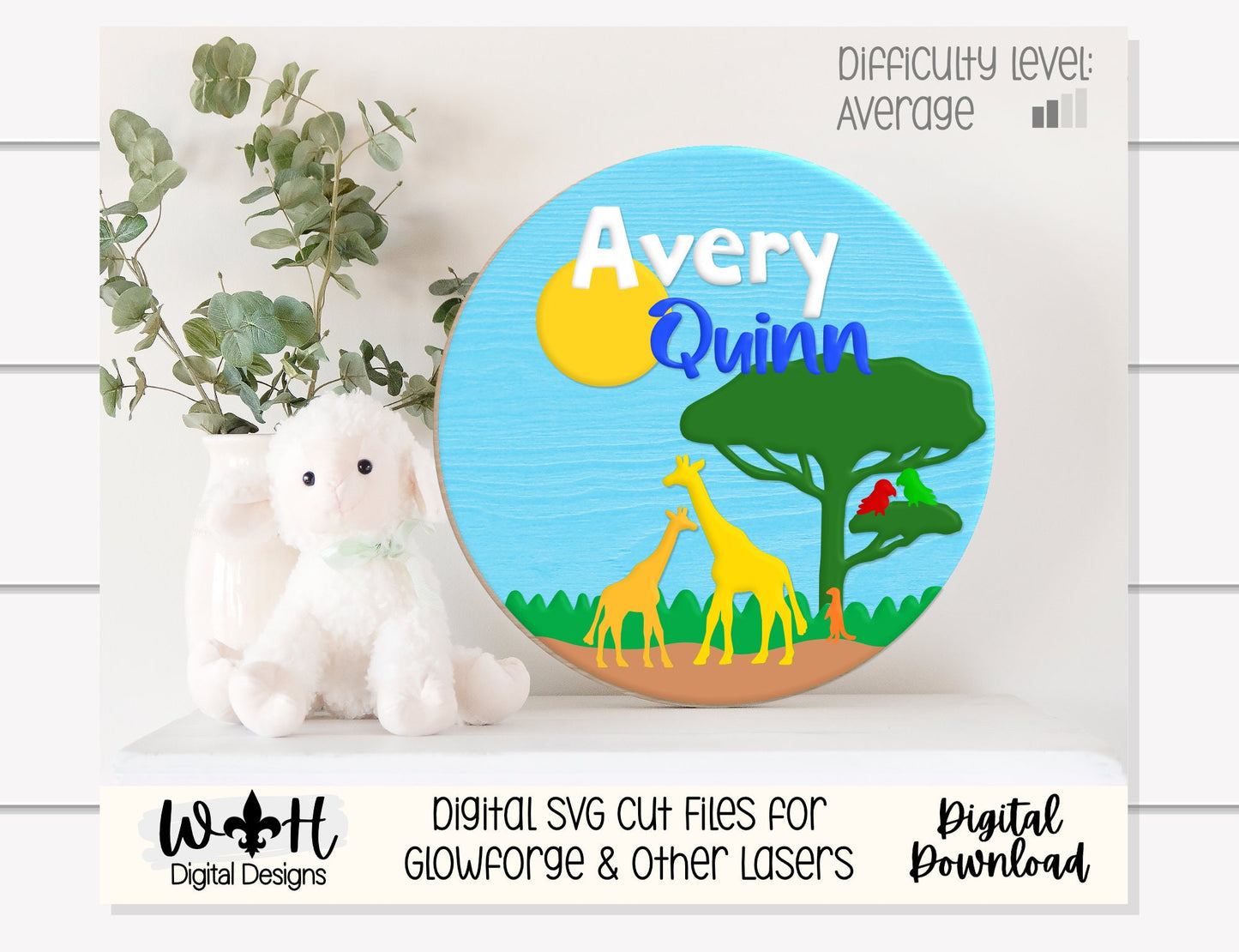 Giraffes On The Savanna Baby Nursery Round - Sign Making Home Decor and DIY Kits - Cut File For Glowforge Lasers - Digital SVG File