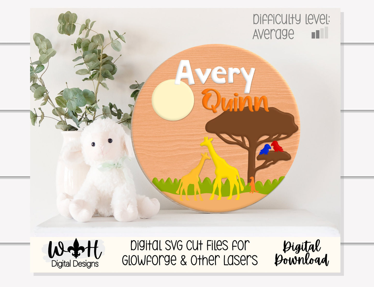 Giraffes On The Savanna Baby Nursery Round - Sign Making Home Decor and DIY Kits - Cut File For Glowforge Lasers - Digital SVG File