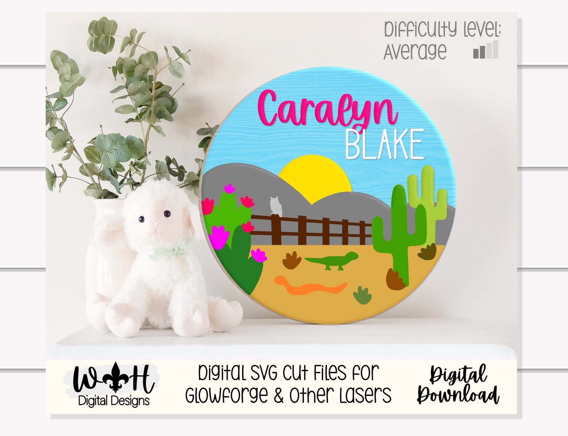 The Desert At Sundown - Baby Girl Nursery Round - Sign Making Home Decor and DIY Kits - Cut File For Glowforge Lasers - Digital SVG File