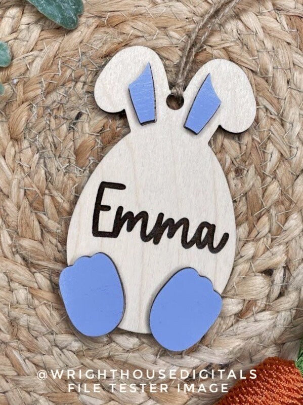 Easter Egg Bunny Basket Tags and Ornaments - Babys First Easter - Customizable Quick Cut File For Glowforge Lasers - Digital SVG File