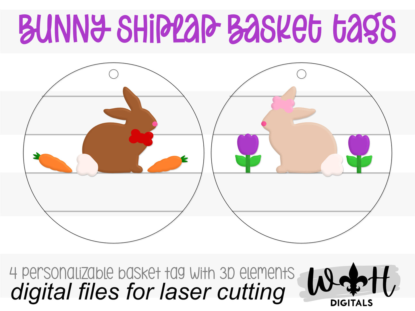 Easter Bunny Personalized Shiplap Basket Tags - Seasonal Tiered Tray Decor and DIY Kits - Cut File For Glowforge Lasers - Digital SVG File