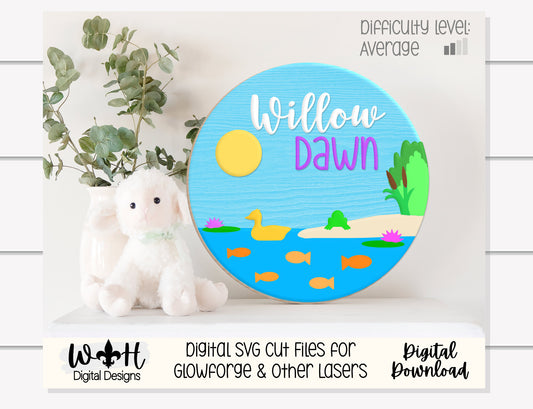 Duck Pond and Goldfish Baby Nursery Round - Sign Making Home Decor and DIY Kits - Cut File For Glowforge Lasers - Digital SVG File