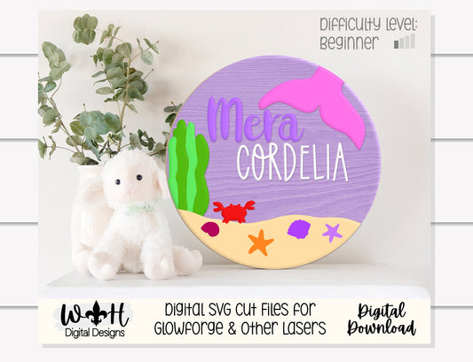 Under The Sea Mermaid Baby Girl Nursery Round - Sign Making Home Decor and DIY Kits - Cut File For Glowforge Lasers - Digital SVG File