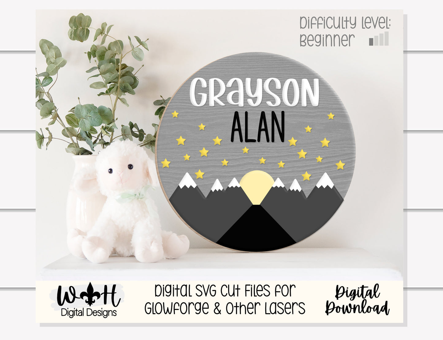 The Moonlit Mountain Nighttime Baby Nursery Round - Sign Making Home Decor and DIY Kits - Cut File For Glowforge Lasers - Digital SVG File