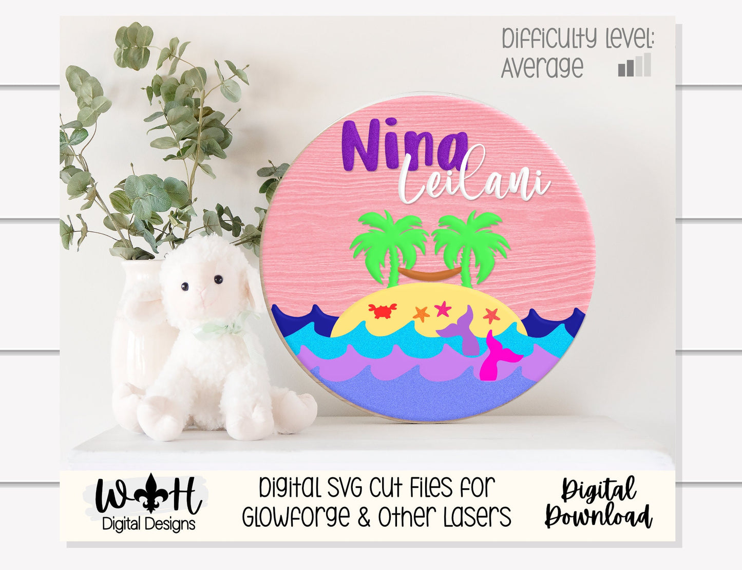 Relaxing In Paradise Mermaid Island Baby Nursery Round - Sign Making Home Decor and DIY Kits - Cut File For Glowforge - Digital SVG File