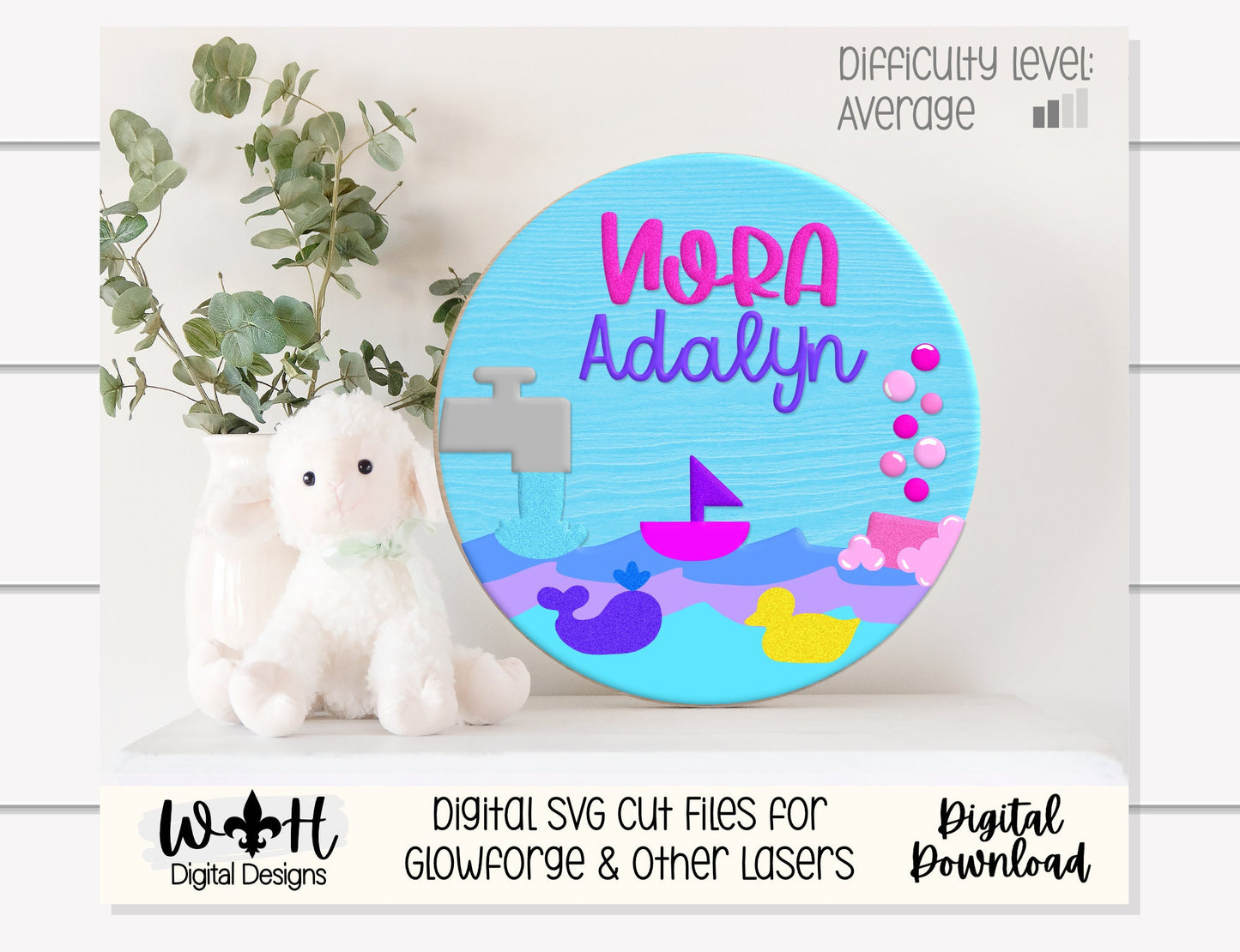 Bathtub Time Bubble Bath Baby Nursery Round - Sign Making Home Decor and DIY Kits - Cut File For Glowforge Lasers - Digital SVG File