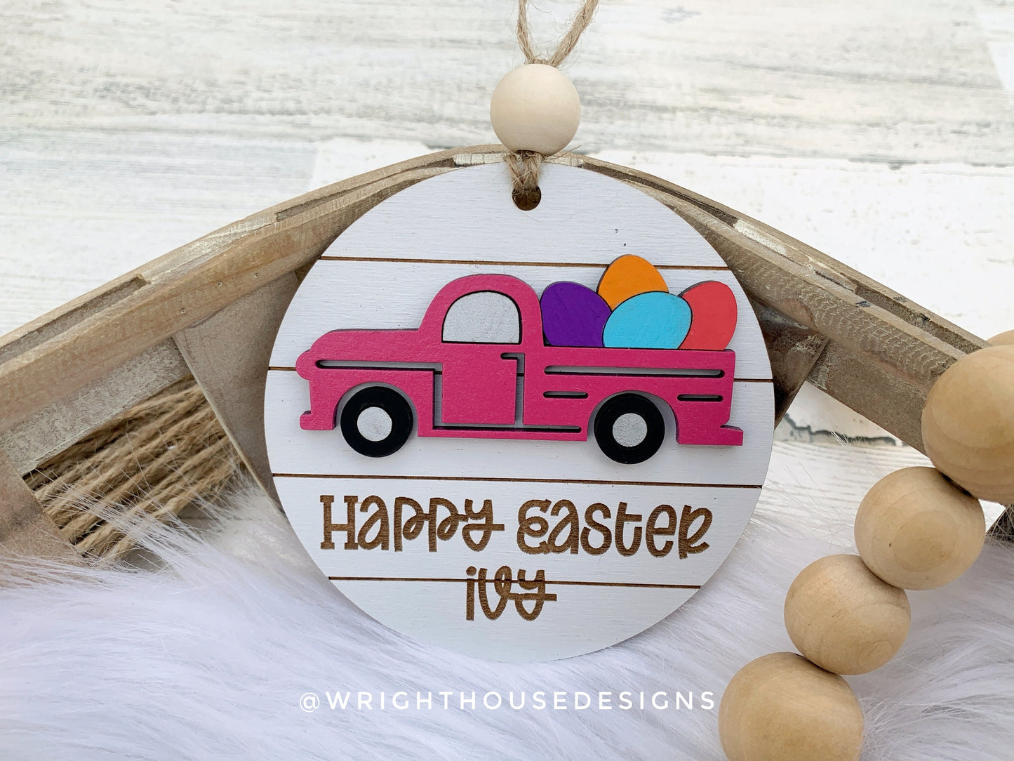 Easter Truck Personalized Shiplap Basket Tags - Seasonal Tiered Tray Decor and DIY Kits - Cut File For Glowforge Lasers - Digital SVG File