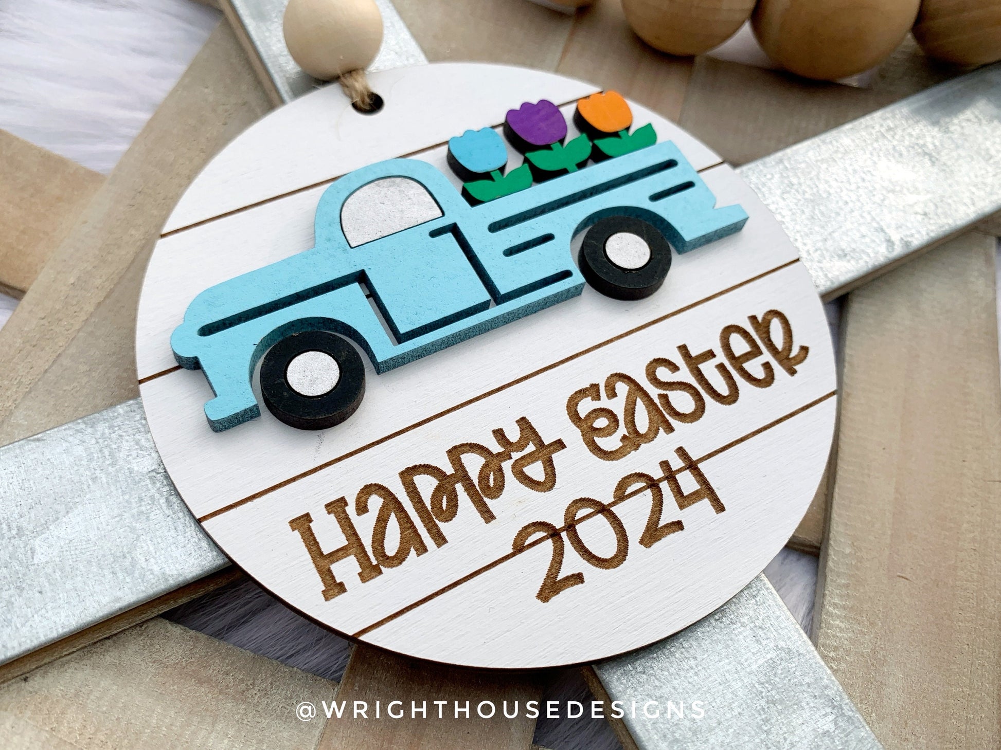 Easter Truck Personalized Shiplap Basket Tags - Seasonal Tiered Tray Decor and DIY Kits - Cut File For Glowforge Lasers - Digital SVG File