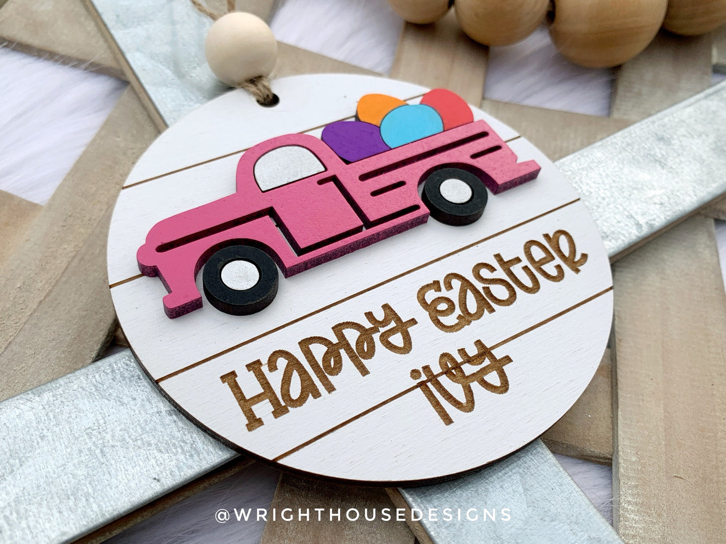 Easter Truck Personalized Shiplap Basket Tags - Seasonal Tiered Tray Decor and DIY Kits - Cut File For Glowforge Lasers - Digital SVG File