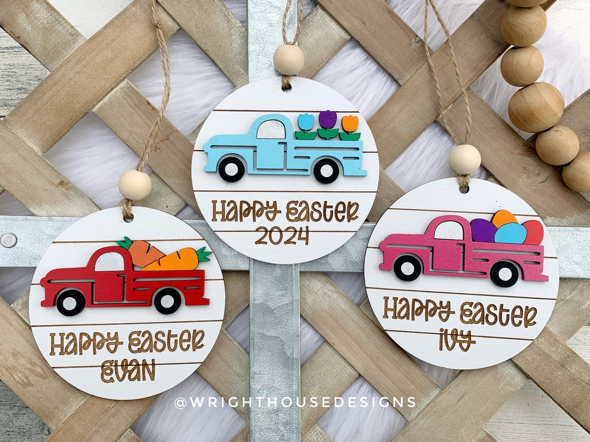 Easter Truck Personalized Shiplap Basket Tags - Seasonal Tiered Tray Decor and DIY Kits - Cut File For Glowforge Lasers - Digital SVG File