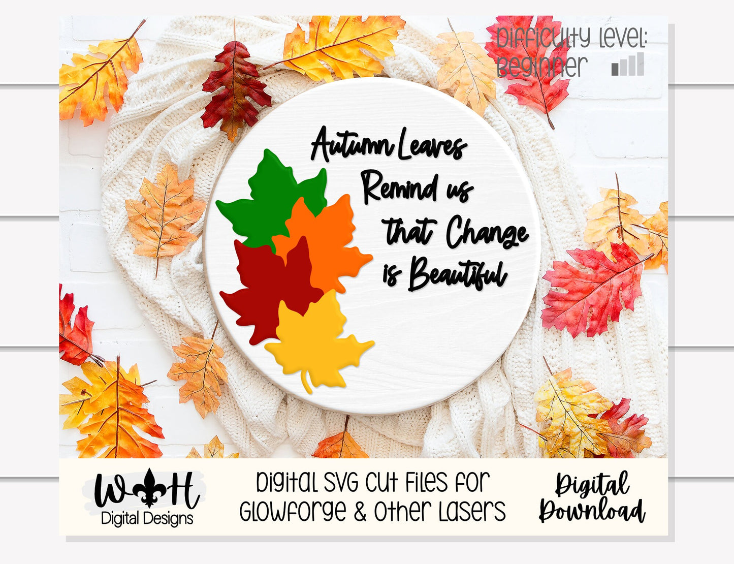 Autumn Leaves Remind Us That Change Is Beautiful - Seasonal Sign Making and DIY Kits - Cut File For Glowforge Lasers - Digital SVG File