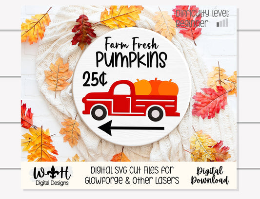 Farm Fresh Pumpkins With Truck Door Hanger Round - Seasonal Sign Making and DIY Kits - Cut File For Glowforge Laser - Digital SVG File