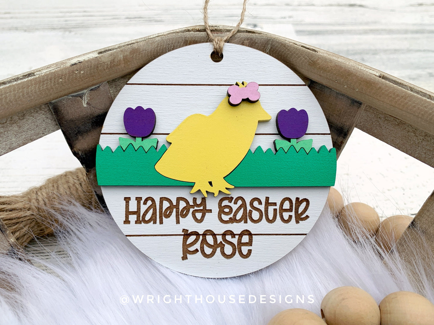 Easter Chick Personalized Shiplap Basket Tags - Seasonal Tiered Tray Decor and DIY Kits - Cut File For Glowforge Lasers - Digital SVG File