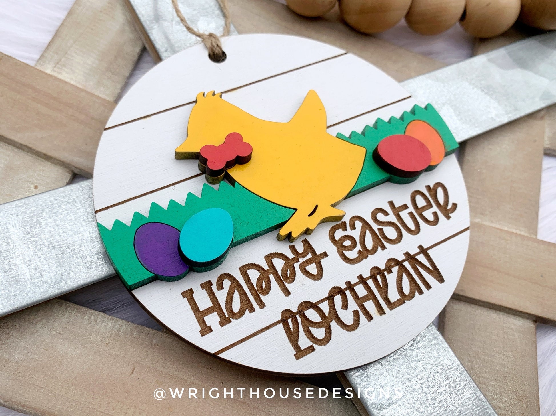 Easter Chick Personalized Shiplap Basket Tags - Seasonal Tiered Tray Decor and DIY Kits - Cut File For Glowforge Lasers - Digital SVG File