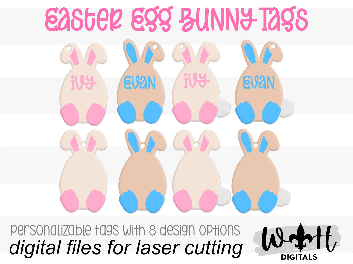 Easter Egg Bunny Basket Tags and Ornaments - Babys First Easter - Customizable Quick Cut File For Glowforge Lasers - Digital SVG File