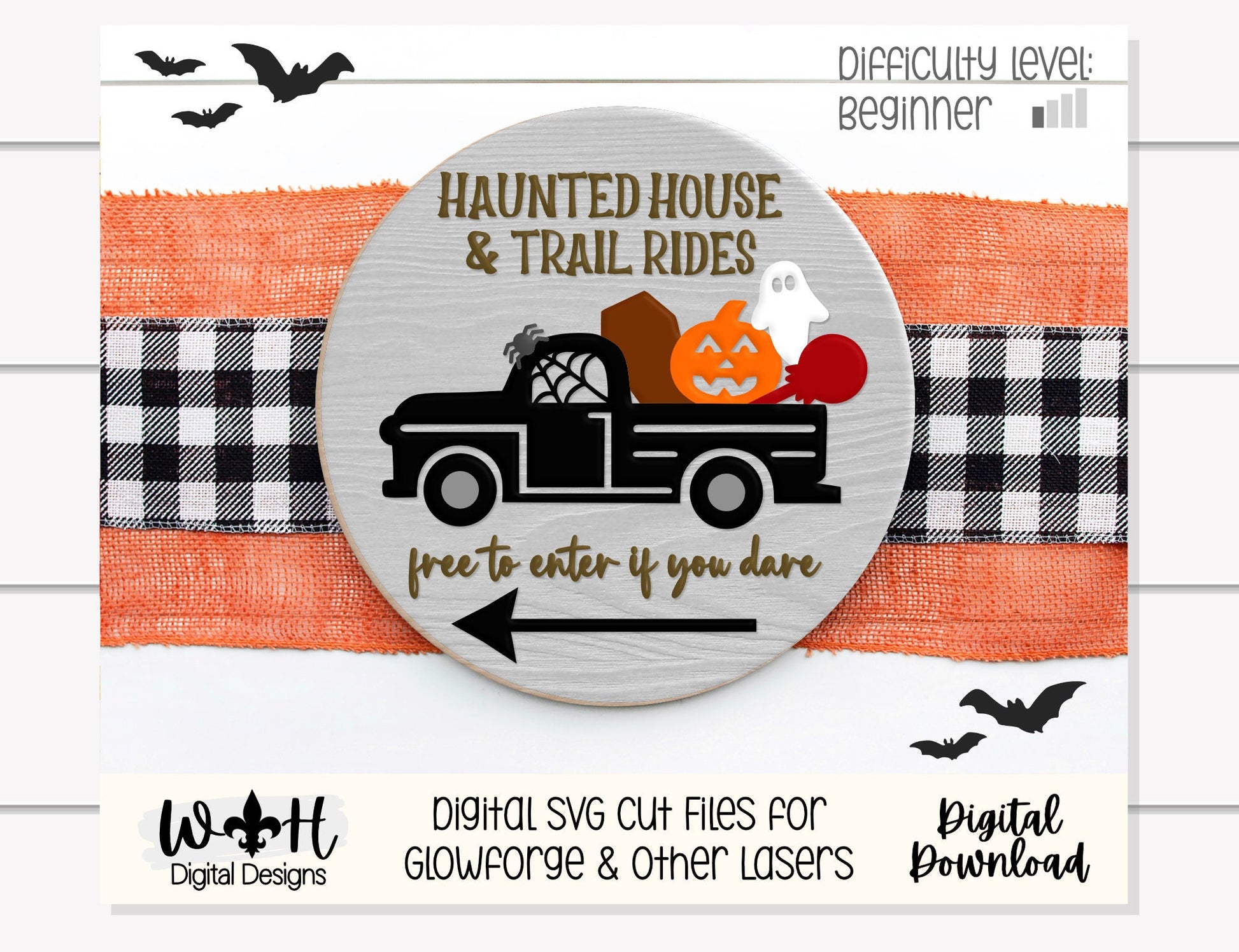 Haunted House and Trail Rides Halloween Round - Seasonal Sign Making and DIY Kits - Cut File For Glowforge Lasers - Digital SVG File