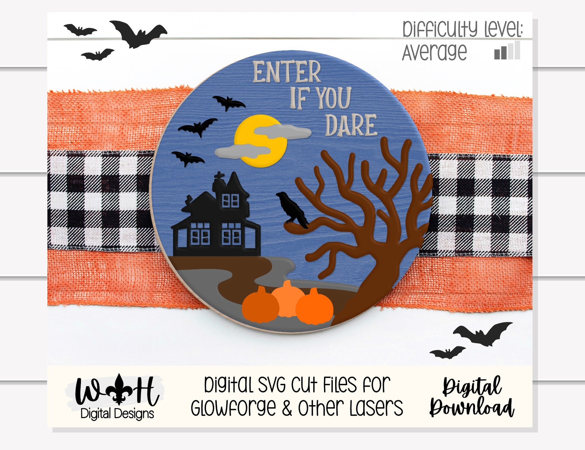 Haunted House Enter If You Dare Halloween Round - Seasonal Sign Making and DIY Kits - Cut File For Glowforge Lasers - Digital SVG File