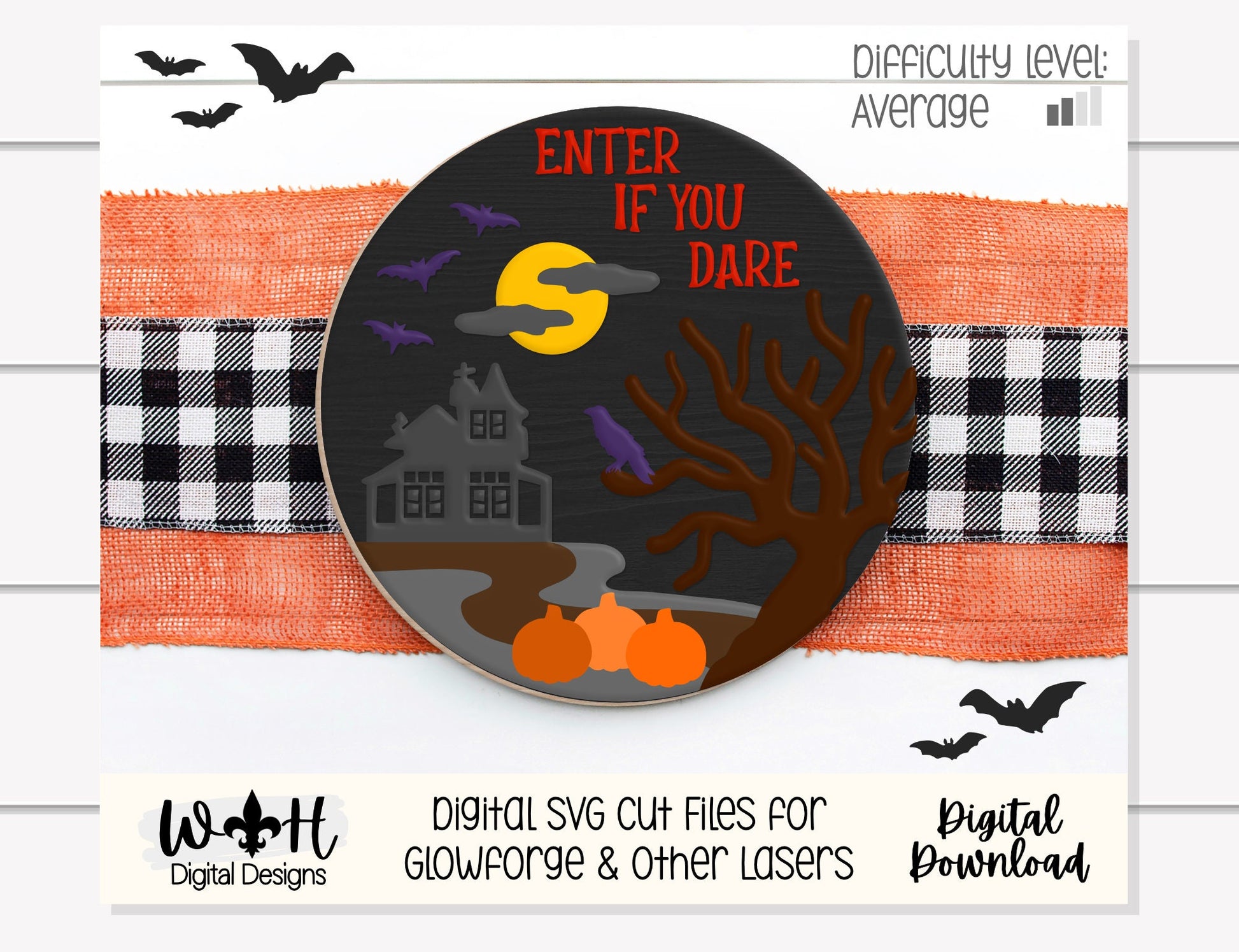 Haunted House Enter If You Dare Halloween Round - Seasonal Sign Making and DIY Kits - Cut File For Glowforge Lasers - Digital SVG File