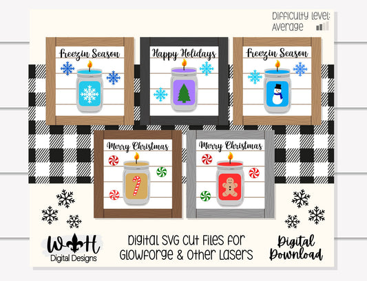 Christmas Mason Jar Candle Farmhouse Frame Sign Bundle - Tiered Tray Decor and DIY Kits - Cut File For Glowforge Lasers - Digital SVG File