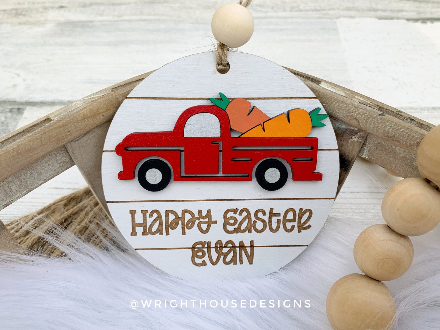 Easter Truck Personalized Shiplap Basket Tags - Seasonal Tiered Tray Decor and DIY Kits - Cut File For Glowforge Lasers - Digital SVG File