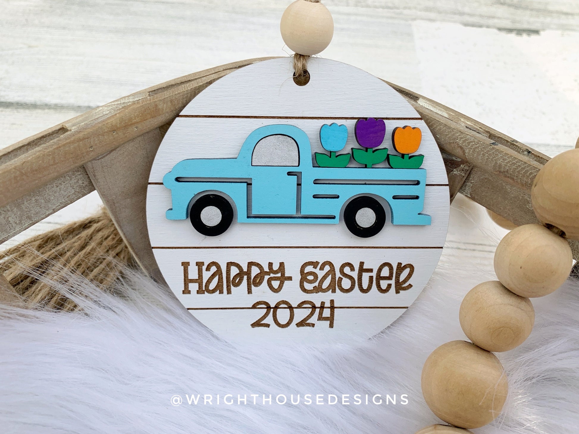 Easter Truck Personalized Shiplap Basket Tags - Seasonal Tiered Tray Decor and DIY Kits - Cut File For Glowforge Lasers - Digital SVG File