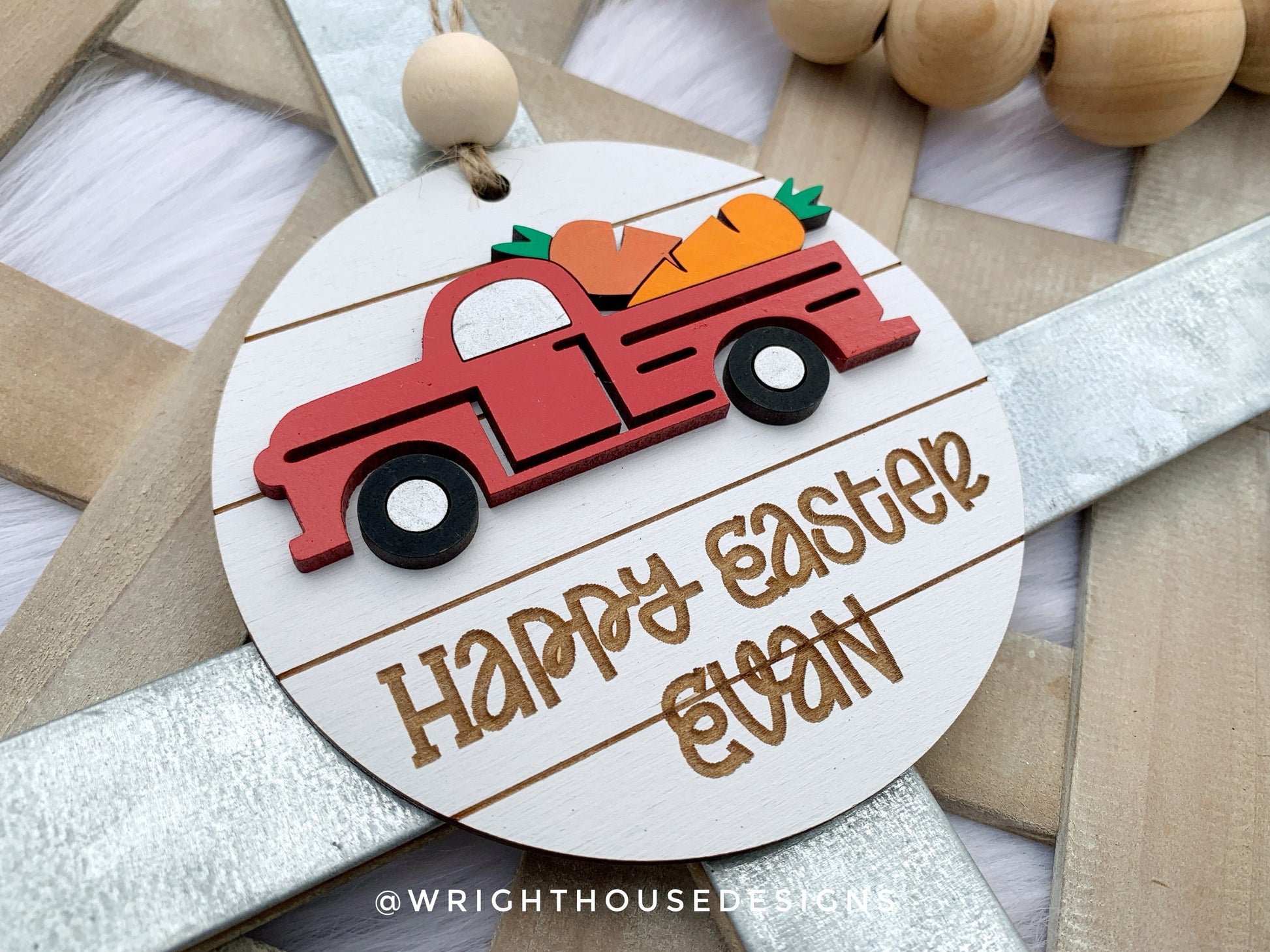 Easter Truck Personalized Shiplap Basket Tags - Seasonal Tiered Tray Decor and DIY Kits - Cut File For Glowforge Lasers - Digital SVG File