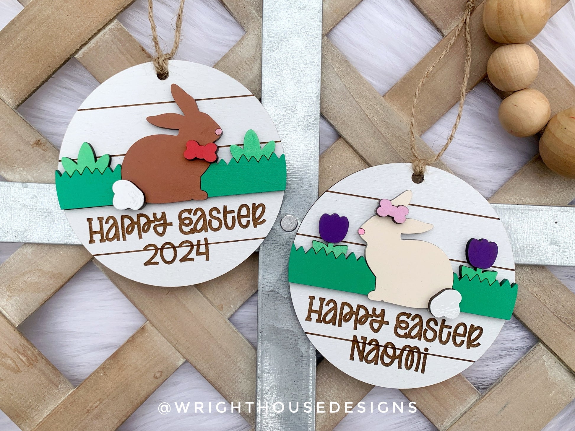 Easter Bunny Personalized Shiplap Basket Tags - Seasonal Tiered Tray Decor and DIY Kits - Cut File For Glowforge Lasers - Digital SVG File