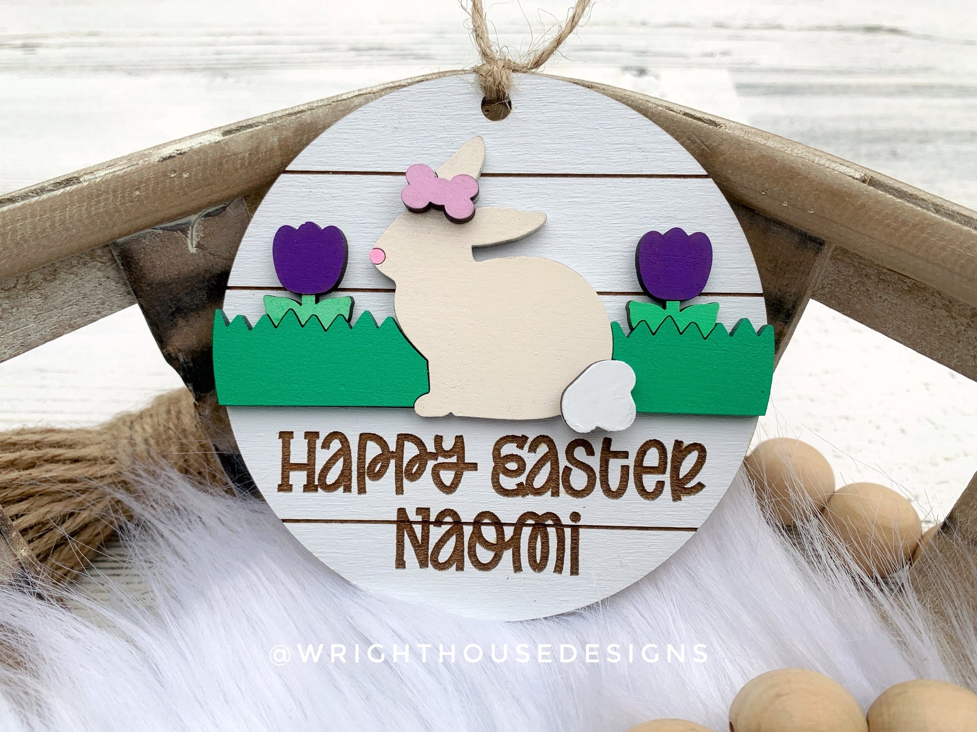 Easter Bunny Personalized Shiplap Basket Tags - Seasonal Tiered Tray Decor and DIY Kits - Cut File For Glowforge Lasers - Digital SVG File