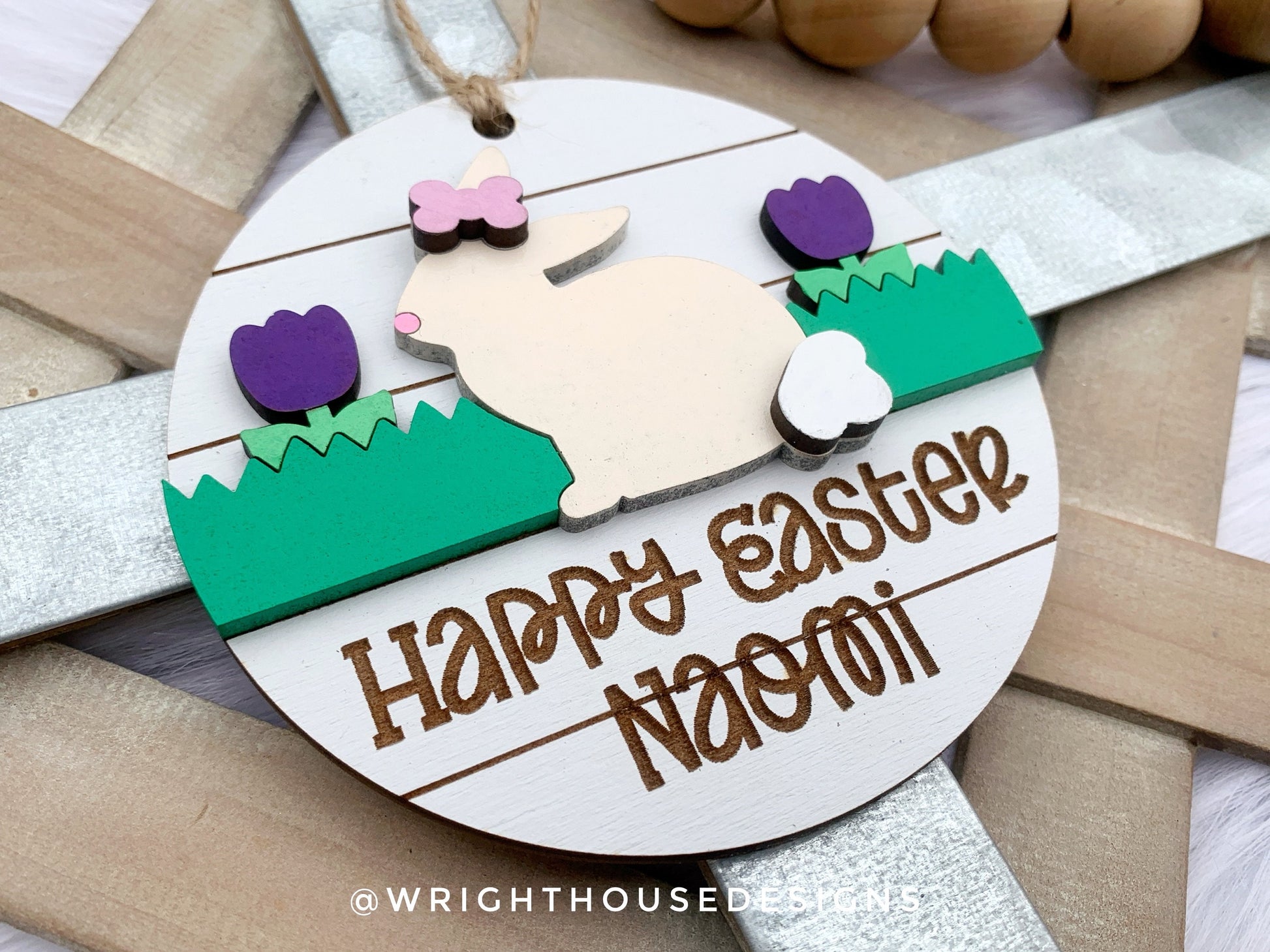 Easter Bunny Personalized Shiplap Basket Tags - Seasonal Tiered Tray Decor and DIY Kits - Cut File For Glowforge Lasers - Digital SVG File