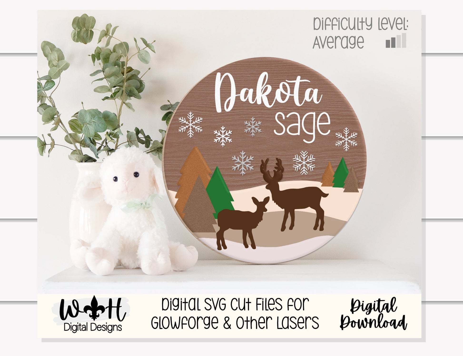 Winter In The Woods Seasonal Door Hanger - Mountain Theme Sign For Baby Nursery - Files for Sign Making - Digital SVG Cut File For Glowforge