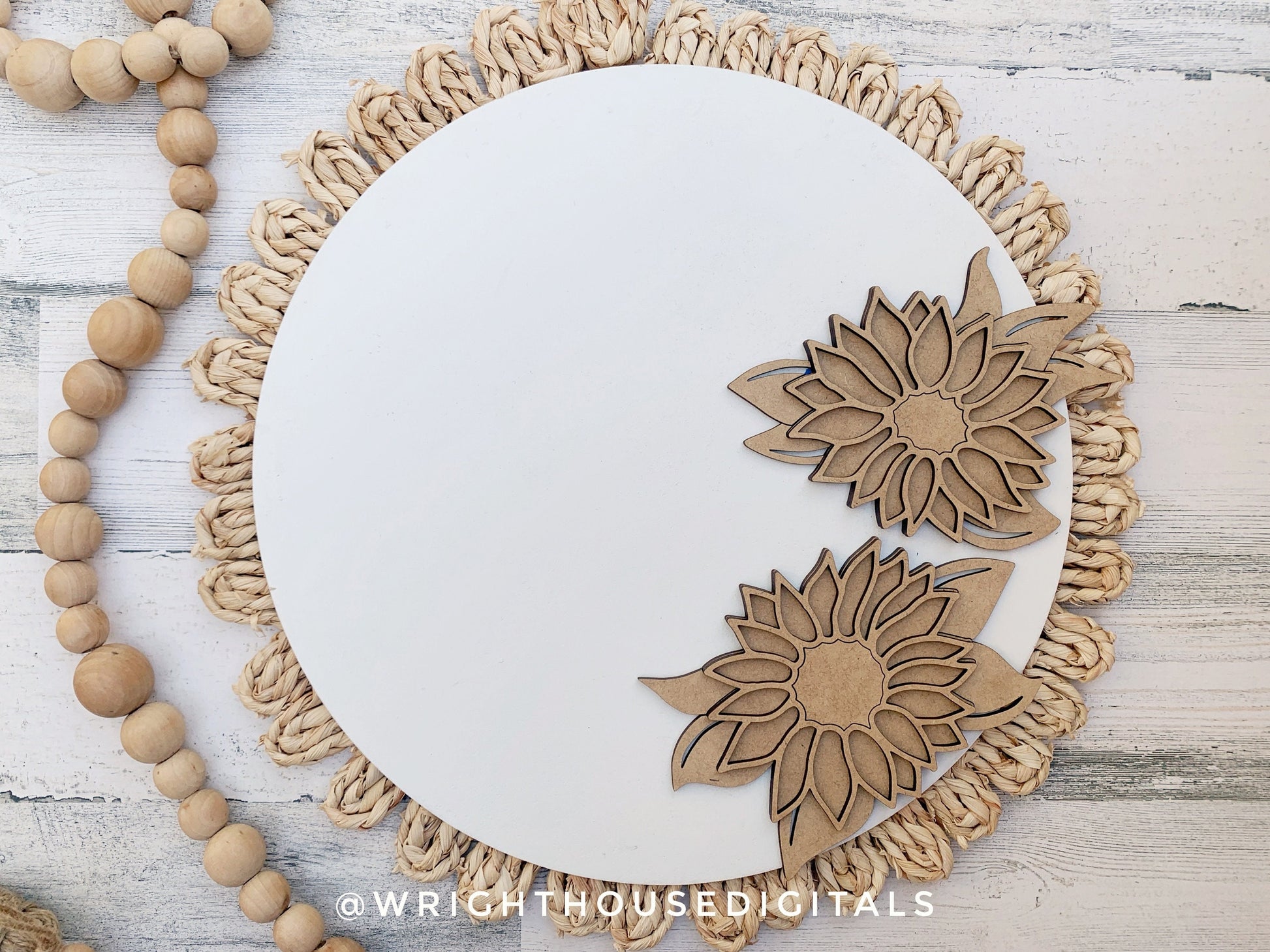 Southern Farmhouse Sunflower Door Hanger Floral Round - Seasonal Sign Making and DIY Kits - Cut File For Glowforge Lasers - Digital SVG File