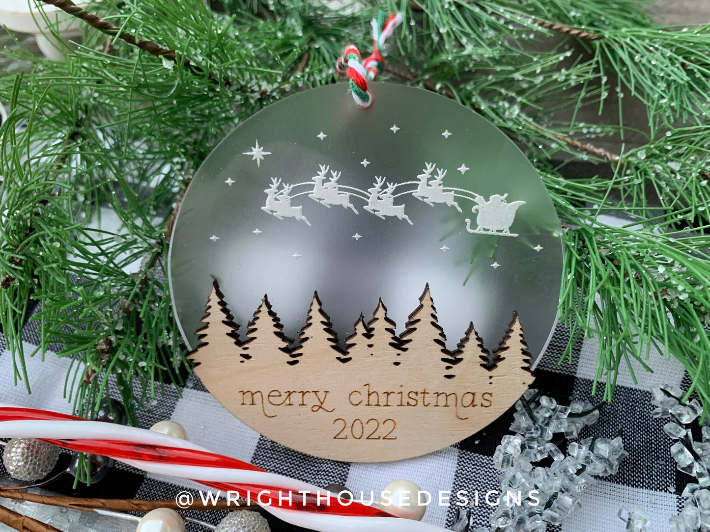 Santa's Sleigh Layered Christmas Ornament Set - Engraved Personalized Christmas Ornaments - Cut File For Glowforge Lasers - Digital SVG File