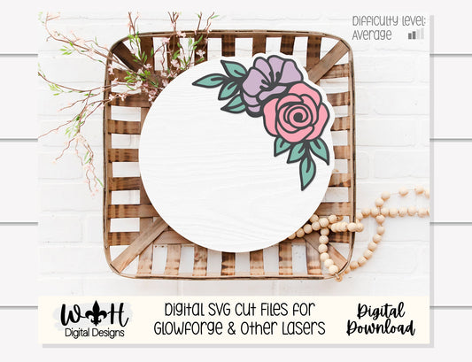 Lily and Rose Outline Floral - Spring Door Hanger - Flowers For Sign Making and DIY Kits - Cut File For Glowforge Laser - Digital SVG File