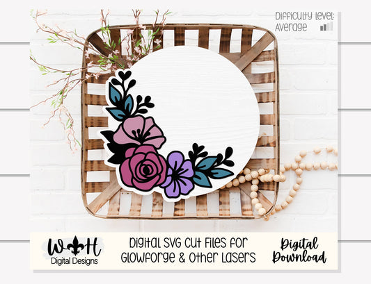 Lily and Sage Rose Outline Floral - Spring Door Hanger - Flowers For Sign Making and DIY Kits - Digital SVG Cut File For Glowforge Lasers