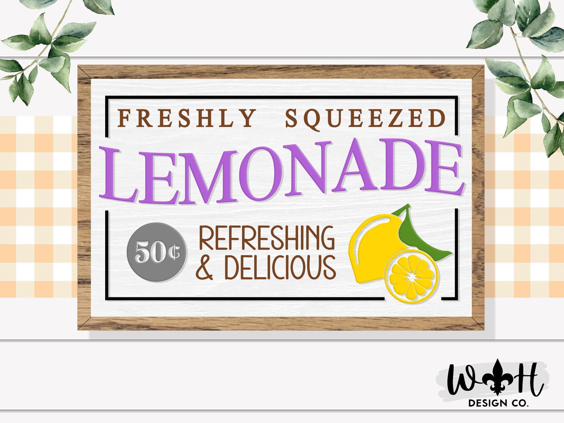 Freshly Squeezed Lemonade - Seasonal Summer Coffee Bar Sign - Modern Farmhouse Sign - Home and Kitchen Decor - Wood Framed Wall Art