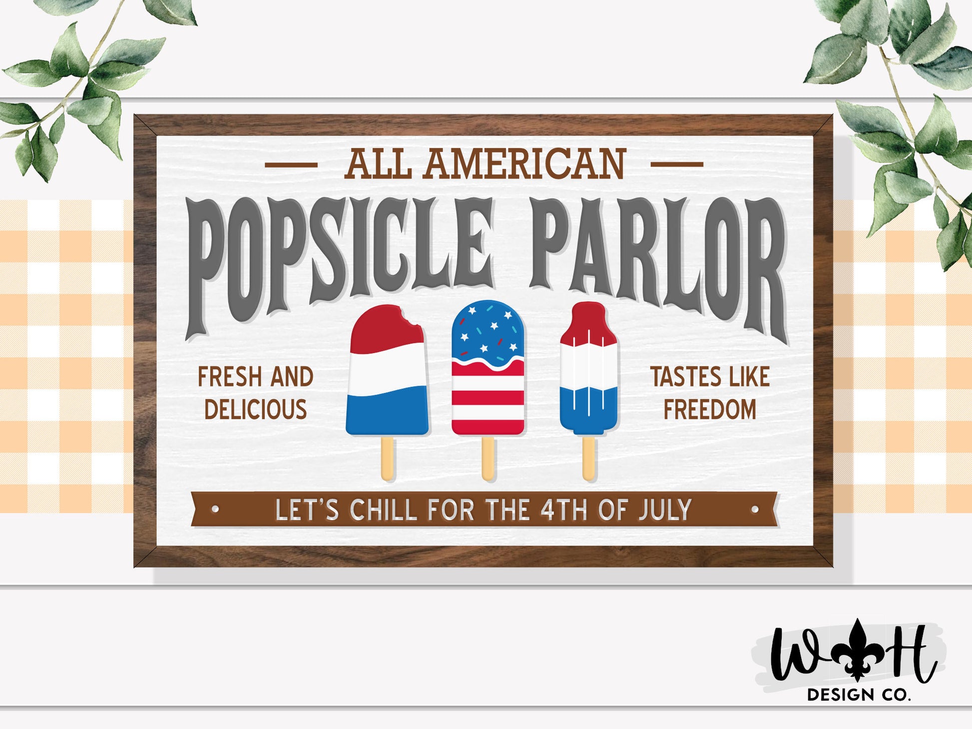 All American Popsicle Parlor - July Fourth Summer Coffee Bar Sign - Modern Farmhouse Sign - Home and Kitchen Decor - Wood Framed Wall Art