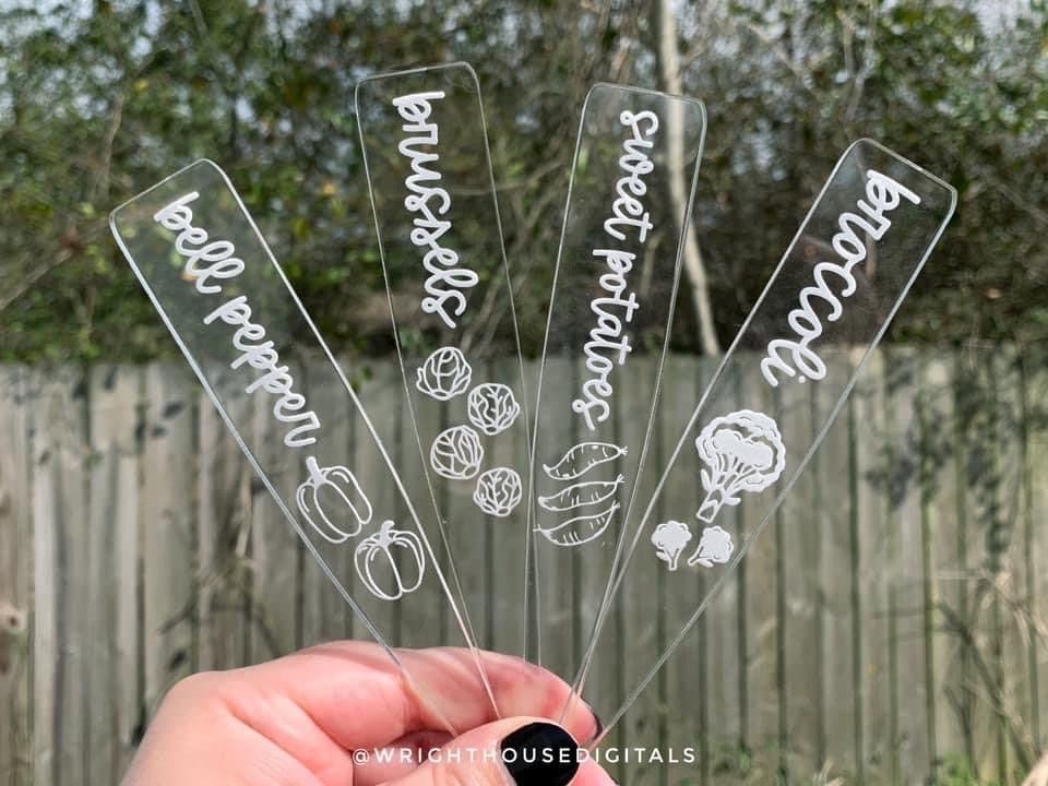 Vegetable Plant Stakes For Gardening and Seed Cultivation Organization - Handdrawn Engraved File For Glowforge Laser - Digital SVG File