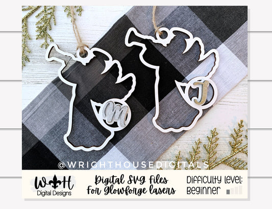 Angel Monogram Memorial Christmas Ornament Bundle - Personalized Stocking Tags - Quick Cut File For Glowforge Lasers - Digital SVG File