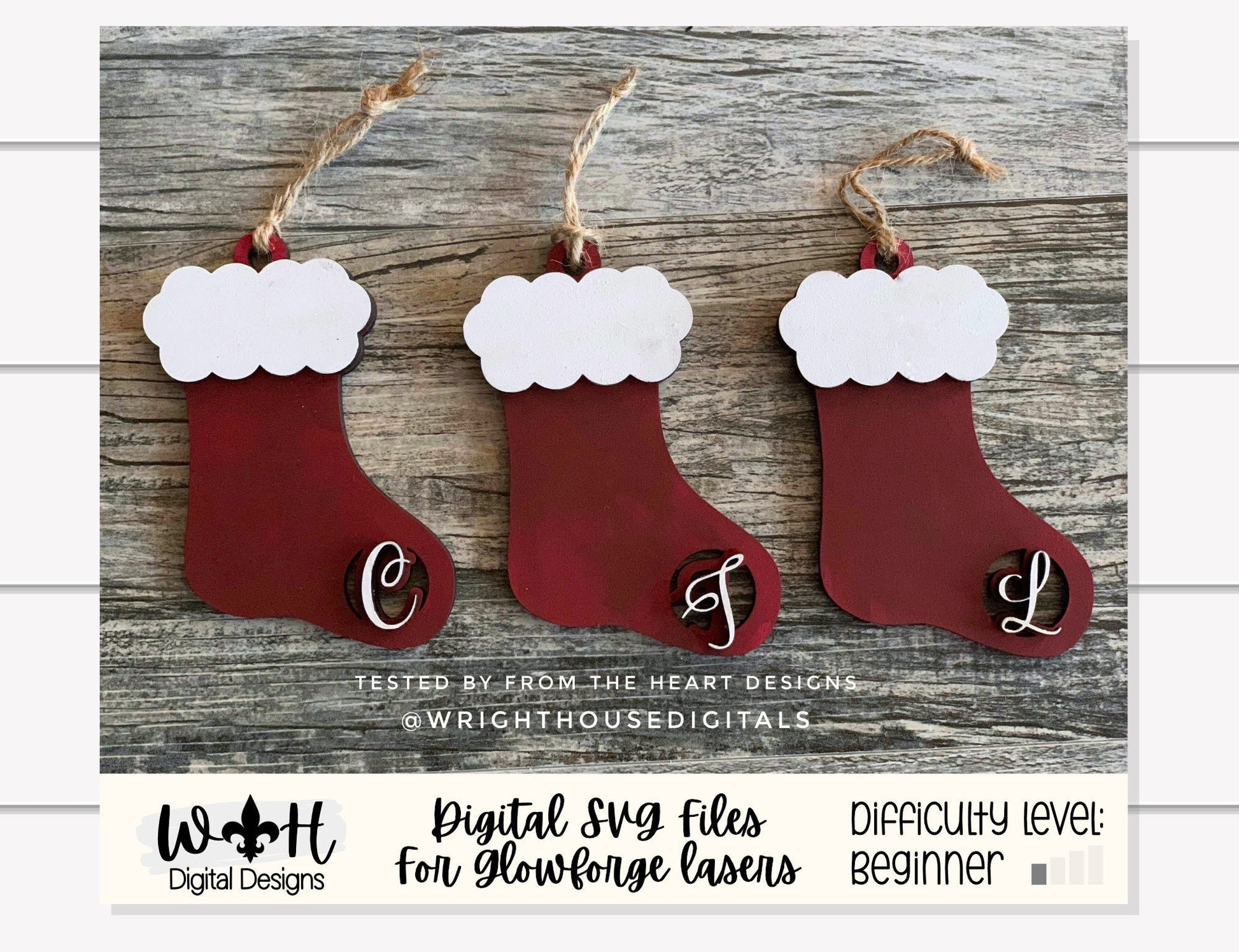 Santa's Monogram Christmas Stocking Tags Ornament Bundle - Layered Gift Bag Tag Set - Cut File For Glowforge Lasers - Digital SVG File