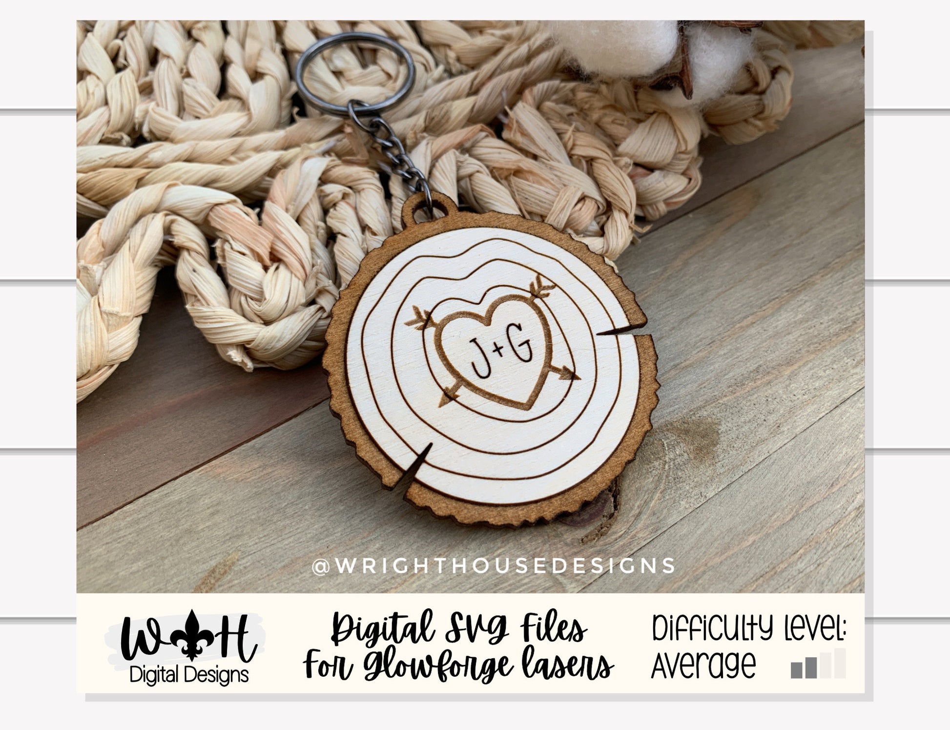 Couples Carved Wood Slice Keychain Set For Valentine's Day - His and Her Personalized Gifts - Digital SVG Cut Files For Glowforge Lasers