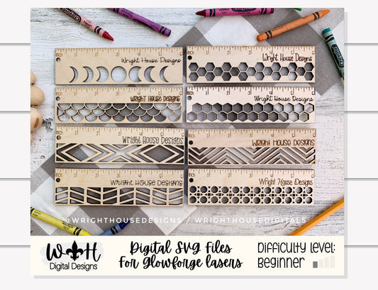 DIGITAL FILE - 6 Inch Geometric Pattern Rulers For Laser Cutting - Files for Crafters Makers and Product Staging- SVG Cut File For Glowforge