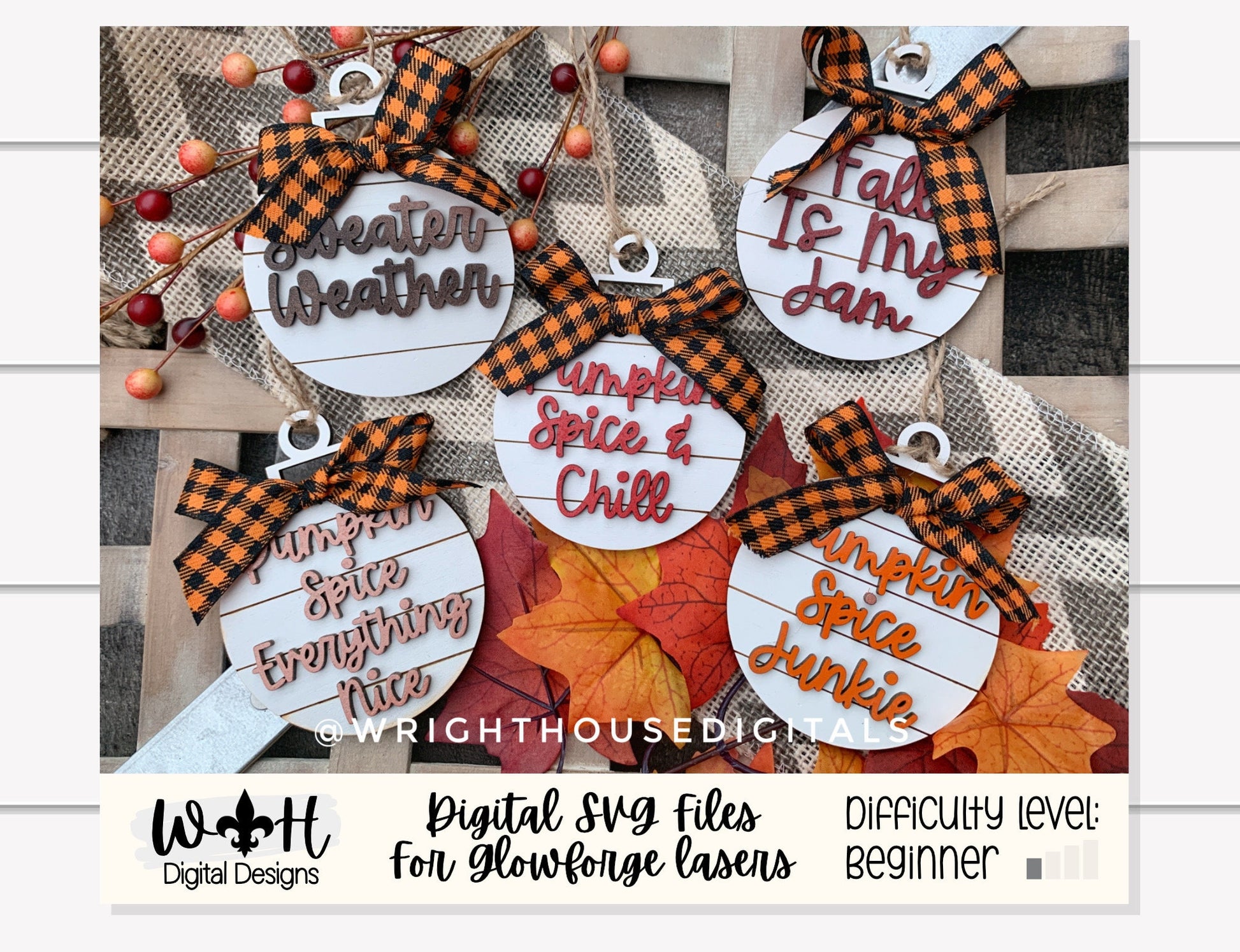 Autumn Pumpkin Lover Tree Ball Ornaments - Farmhouse Shiplap - Digital Files for Sign Making - SVG Cut File For Glowforge - Digital File