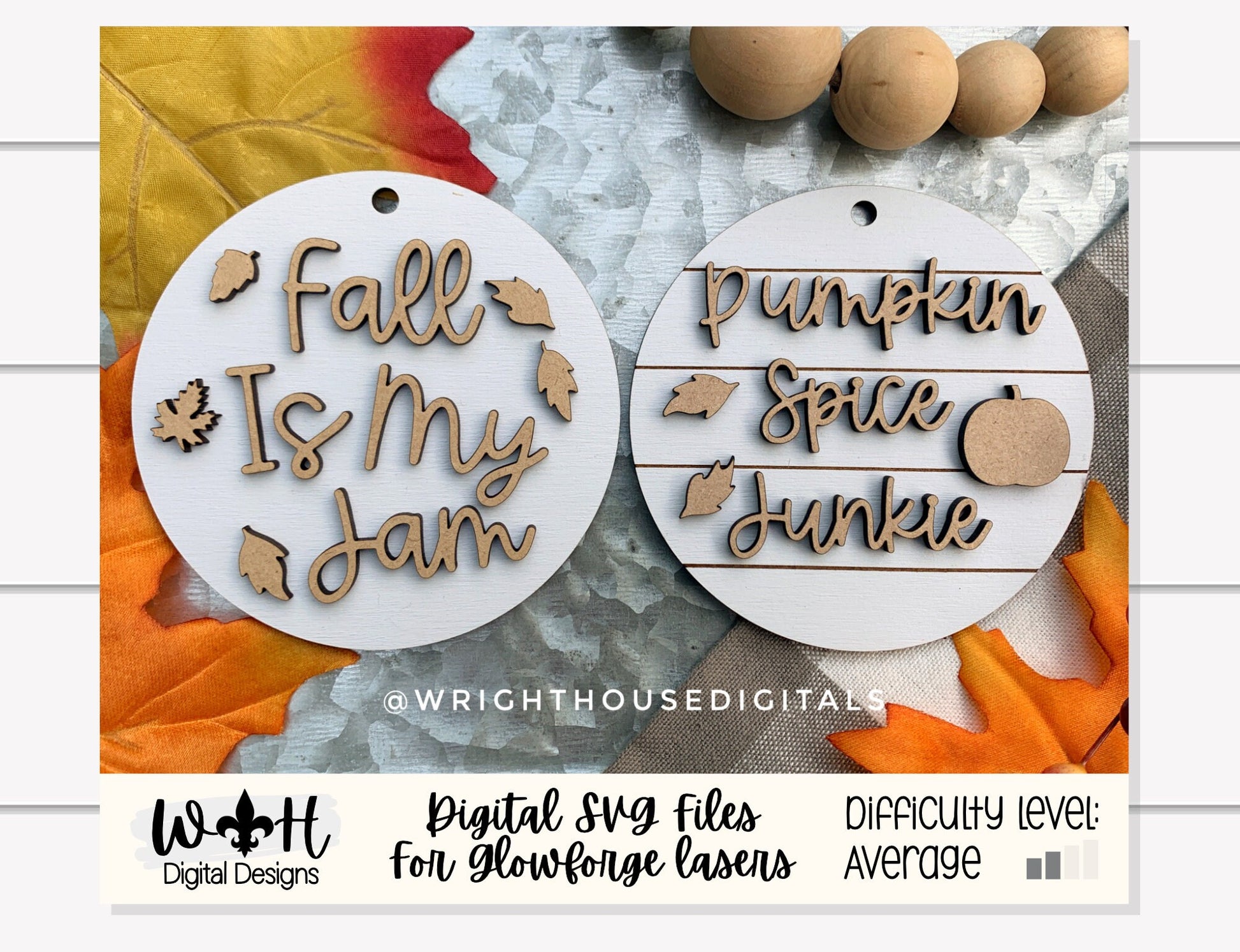 Fall is My Jam Pumpkin Spice Junkie Fall Traditions Mini Ornament Set - Files for Cutting Machines and Glowforge Lasers - Digital SVG File