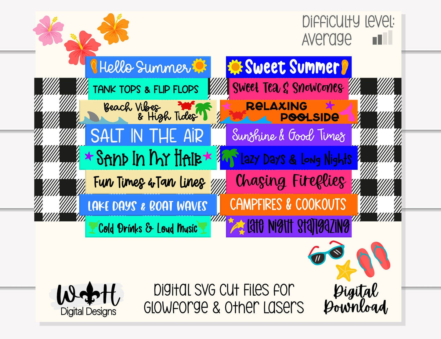 Summer Beach Bucket List Stacked Sign Bundle - Seasonal Wall Decor and DIY Kits - Cut File For Glowforge Lasers - Digital SVG File