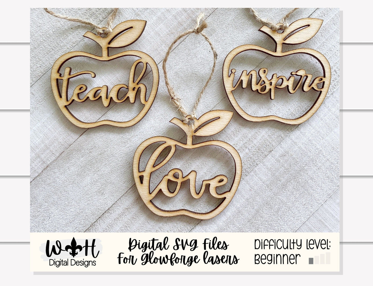 Teacher Appreciation Apple Ornaments - Teach Love Inspire - Quick Cut Gift Bag Tag Set - Cut File For Glowforge Lasers - Digital SVG File