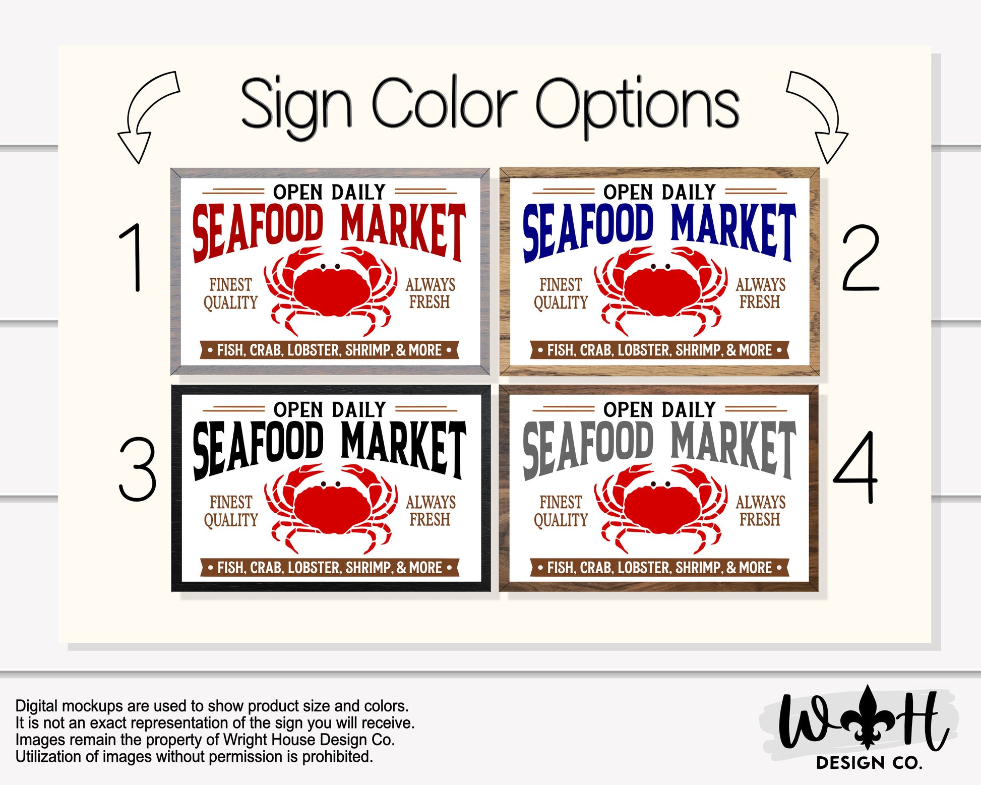 Open Daily Seafood Market Fish Crab Lobster - Summer Coffee Bar Sign - Modern Farmhouse Sign - Home and Kitchen Decor - Wood Framed Wall Art