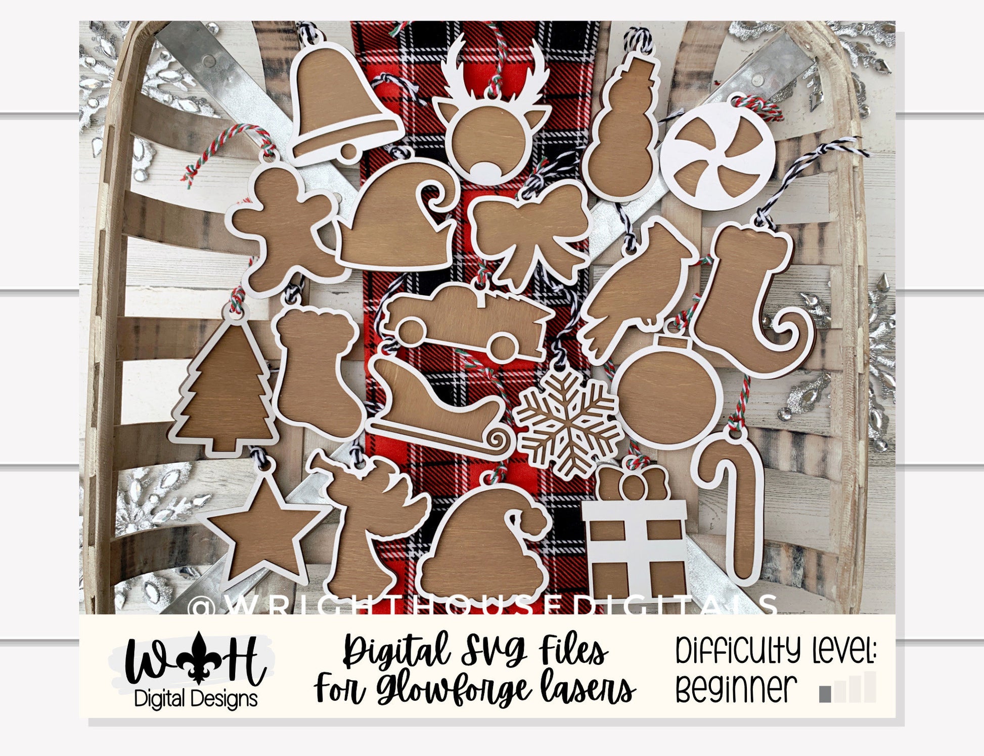 DIGITAL FILE - Gingerbread Christmas Cookie Ornaments - Layered - Rustic Farmhouse Style - SVG Cut File For Glowforge - Cut Files For Lasers